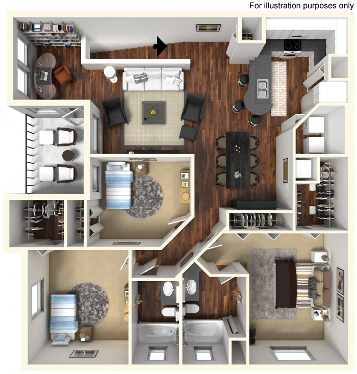 Floor plan for 3 beds, 2 baths, 1498 sqft